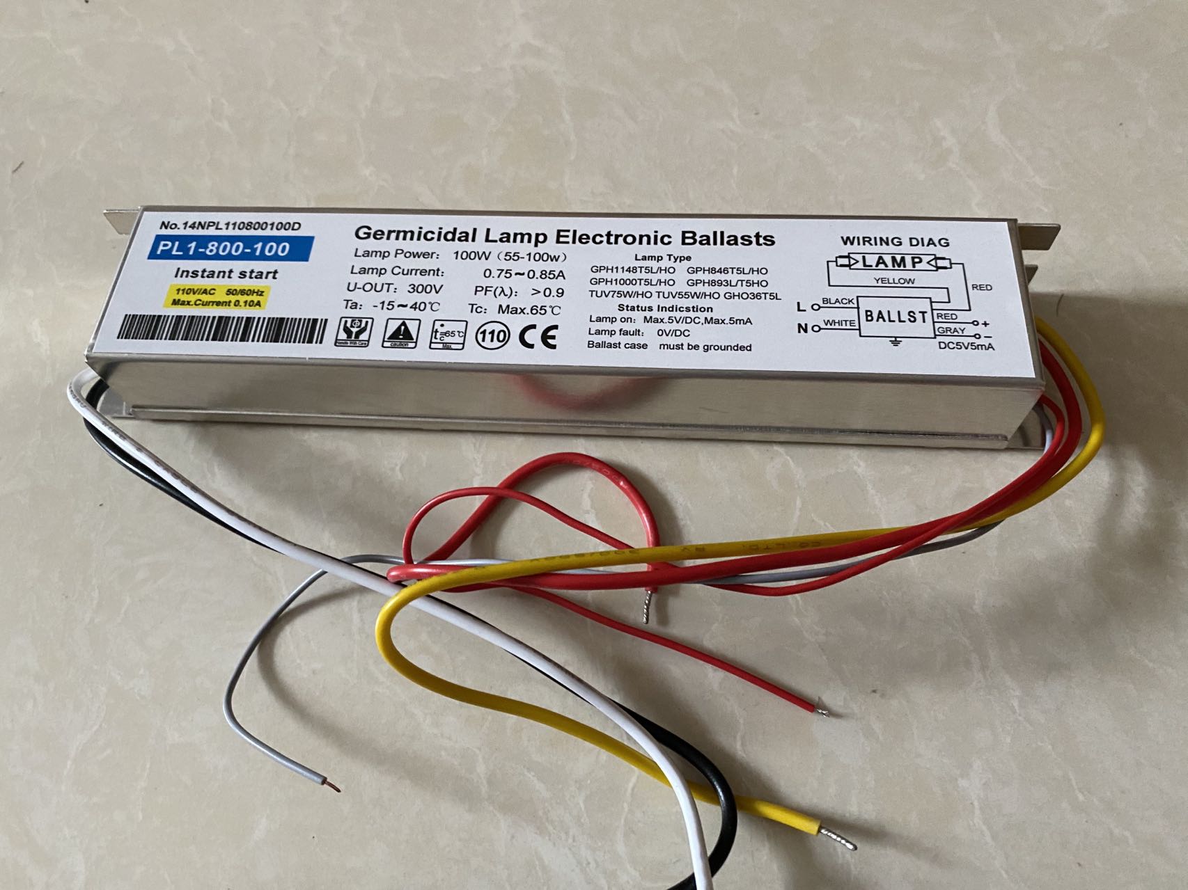 Germicidal Lamp Elecronic Ballasts PL1-800-100 for Gph1148t5l/Ho Gph846t5l/Ho Gph1000t5l/Ho Gph893t5l/Ho TUV75W/Ho TUV55W/Ho Gho36t5l 