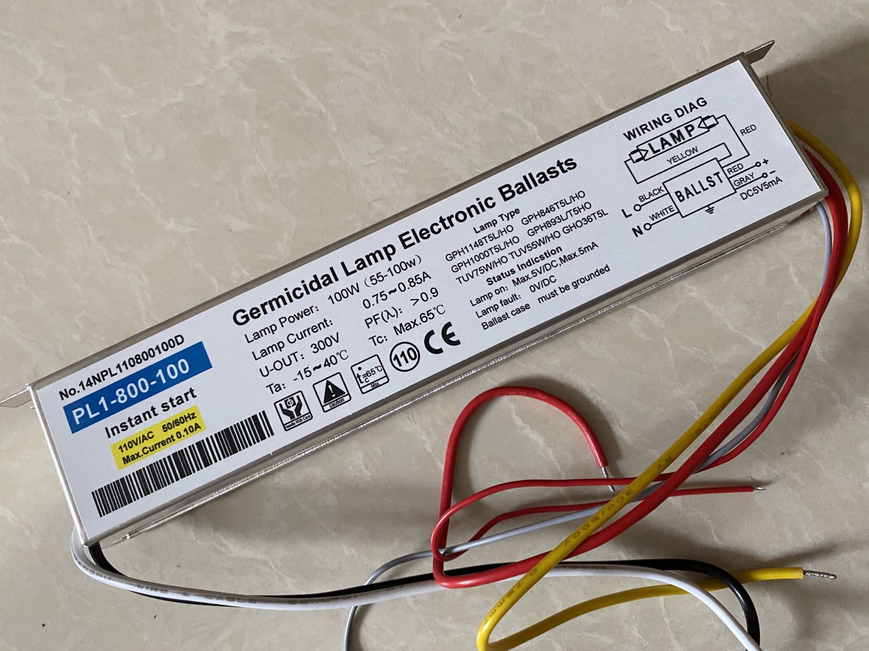 Germicidal Lamp Elecronic Ballasts PL1-800-100 for Gph1148t5l/Ho Gph846t5l/Ho Gph1000t5l/Ho Gph893t5l/Ho TUV75W/Ho TUV55W/Ho Gho36t5l 